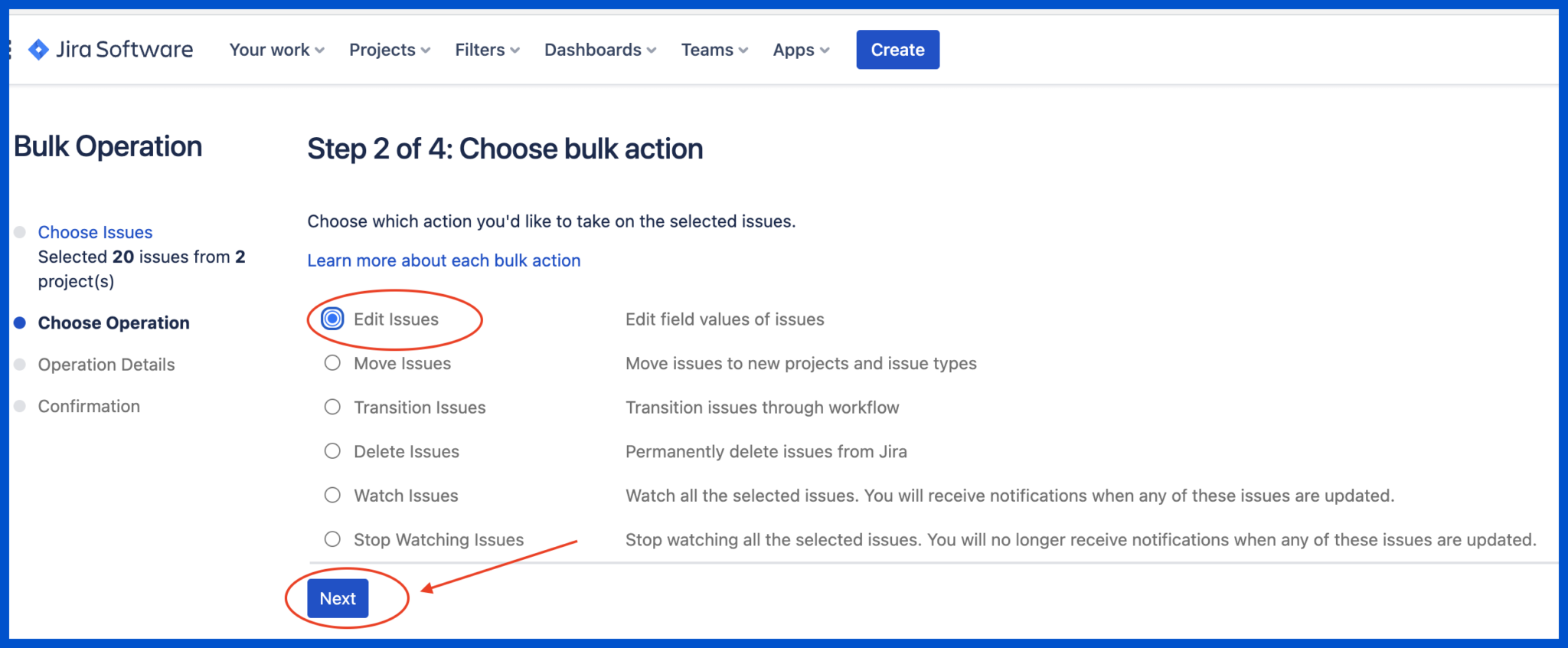 jira bulk edit step 7, click the option to edit