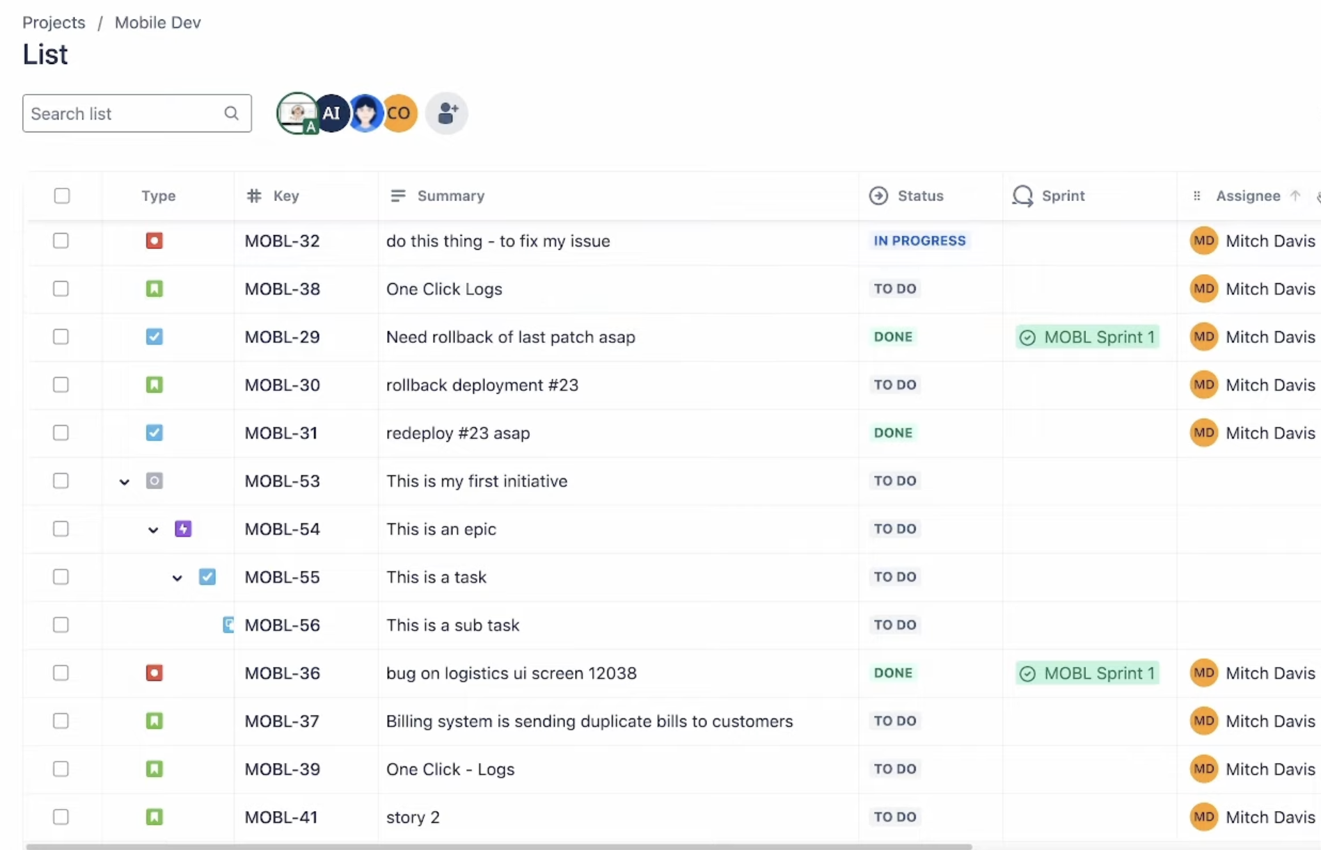 jira list view example