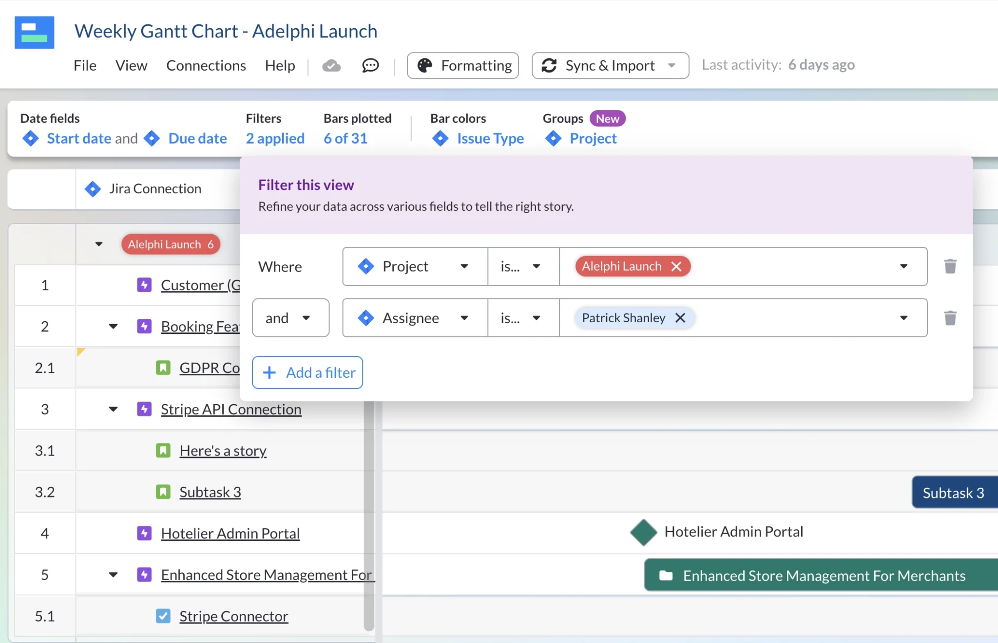 multiple filters in a visor roadmap