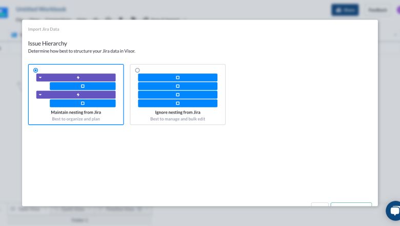 visor jira nested import screen