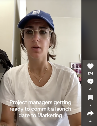 project management tiktok: scared project manager committing to a deadline