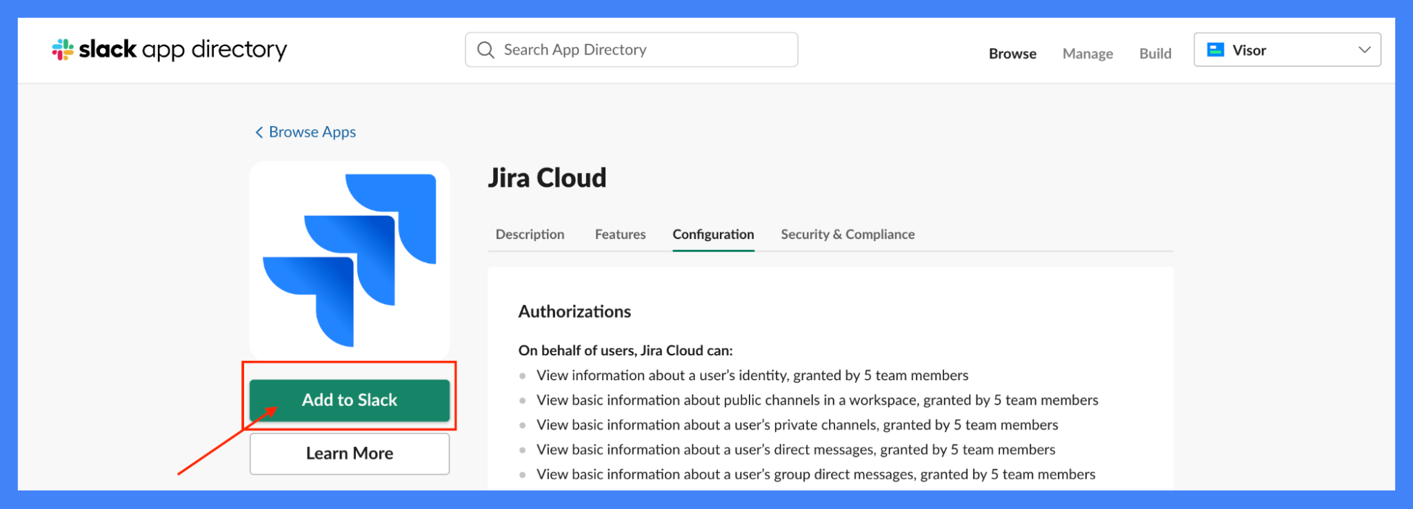 Screen where you add Jira Cloud to Slack for Jira Slack integration
