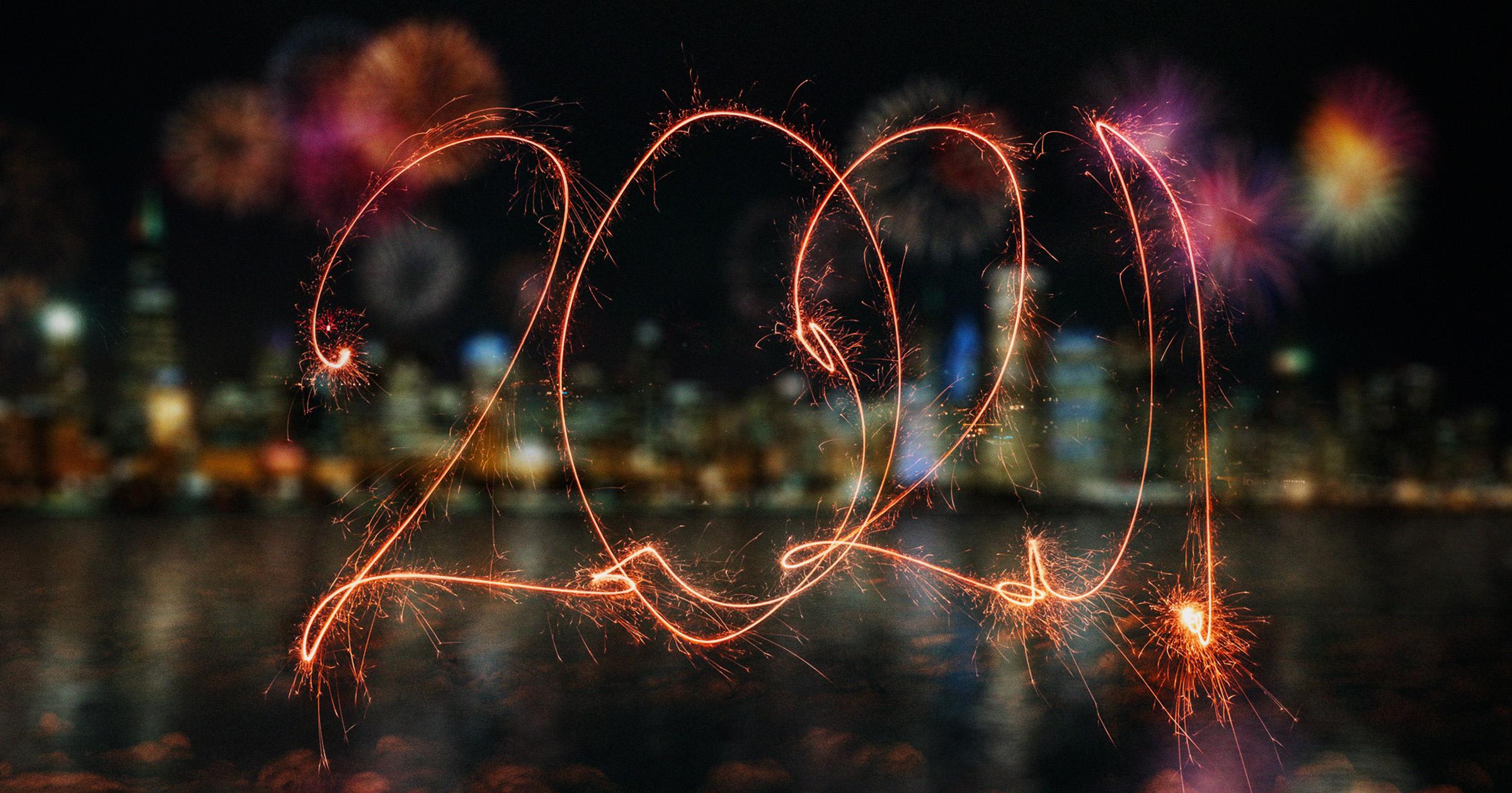 Fireworks spelling out the numbers "2021"