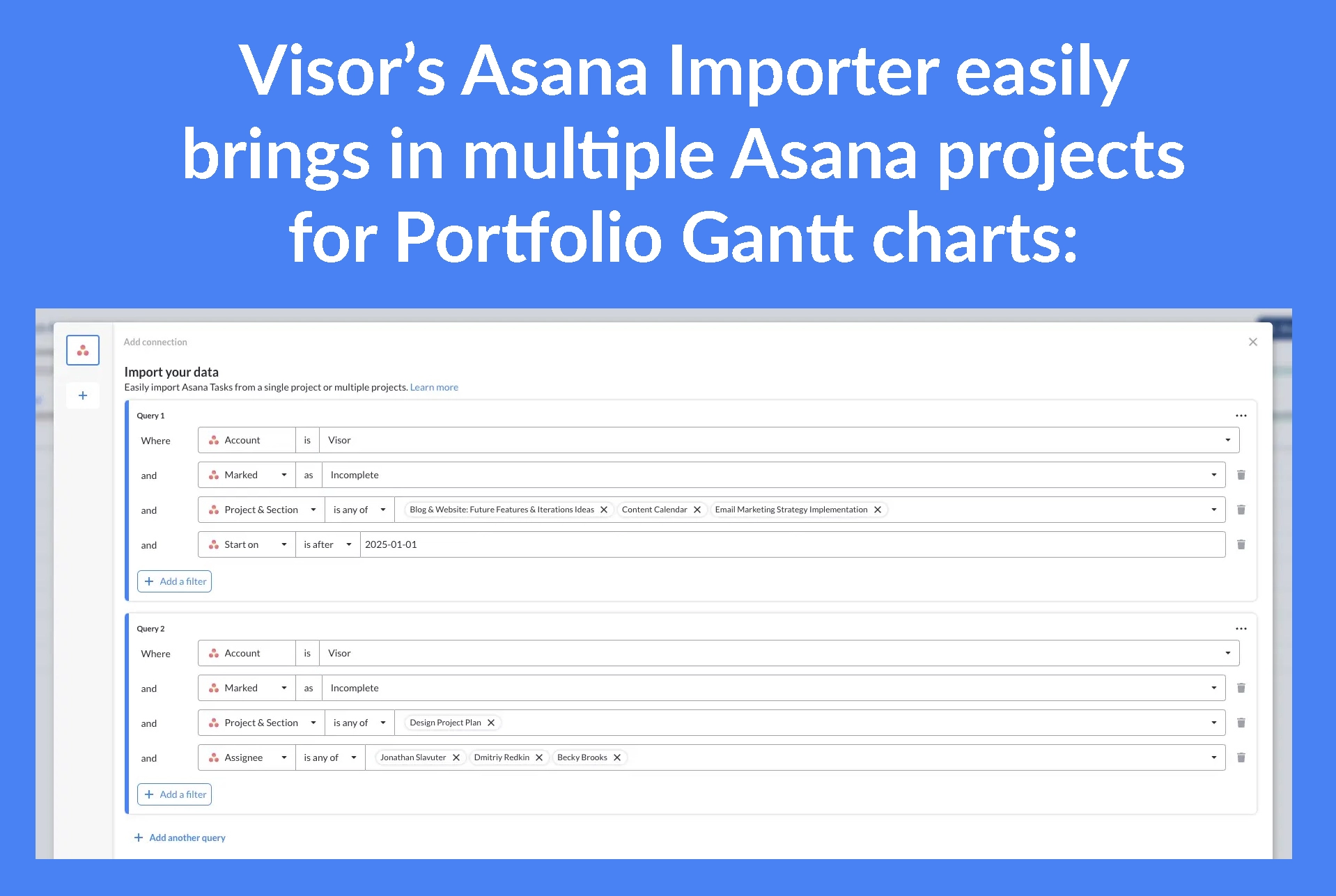 visor's asana importer for asana portfolio gantt charts