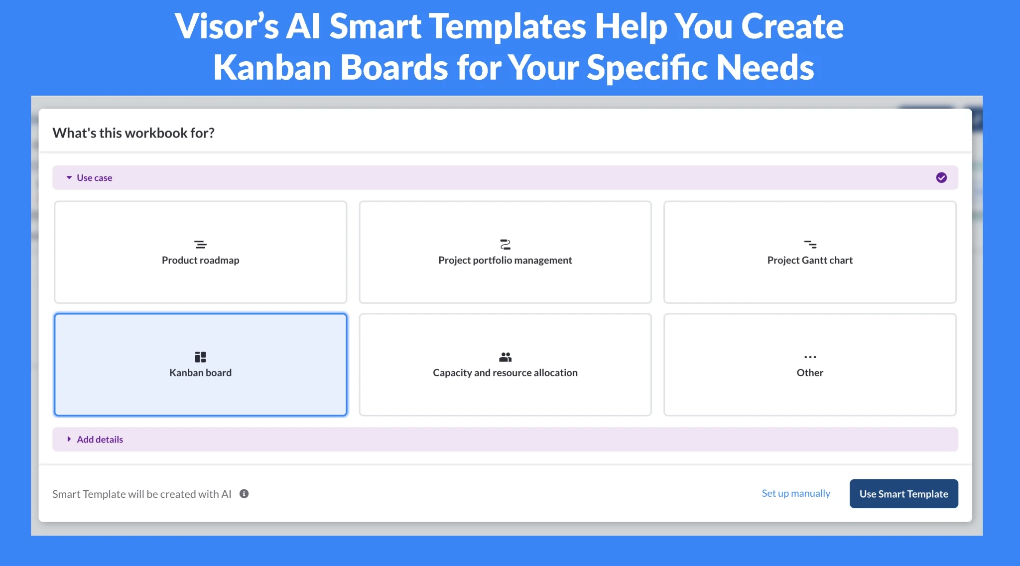 Visor Kanban Board template selector in Visor's app