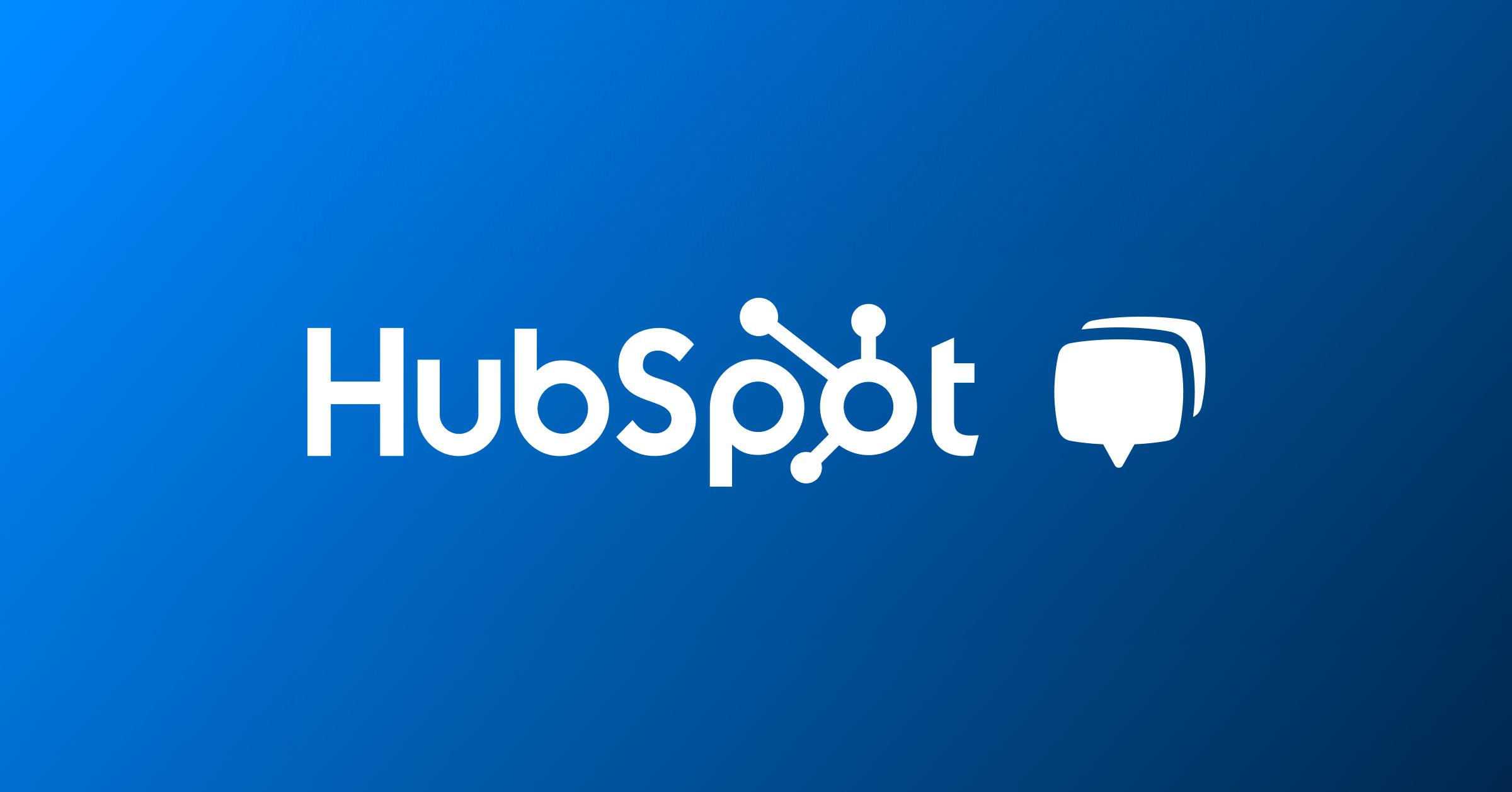 Hubspot logo and speech bubble icons on a blue background.