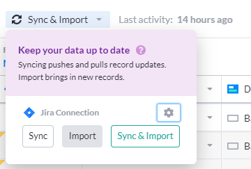 Screenshot showing the option to sync Jira data in Visor