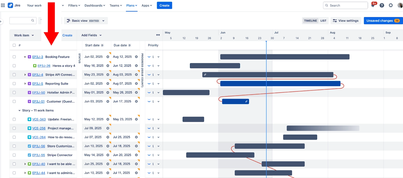 the left section of jira advanced roadmaps where epics live
