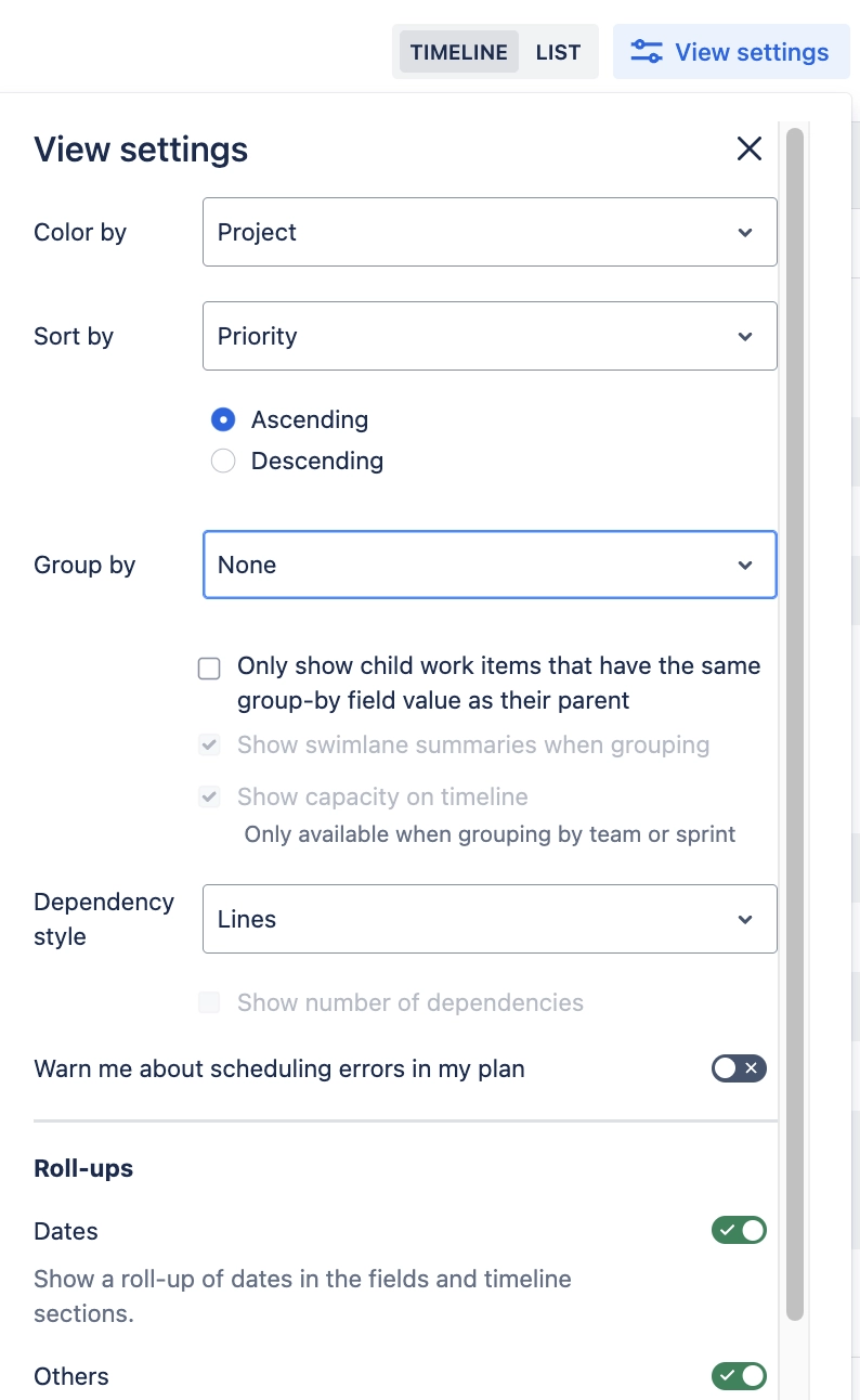 view settings in jira advanced roadmaps