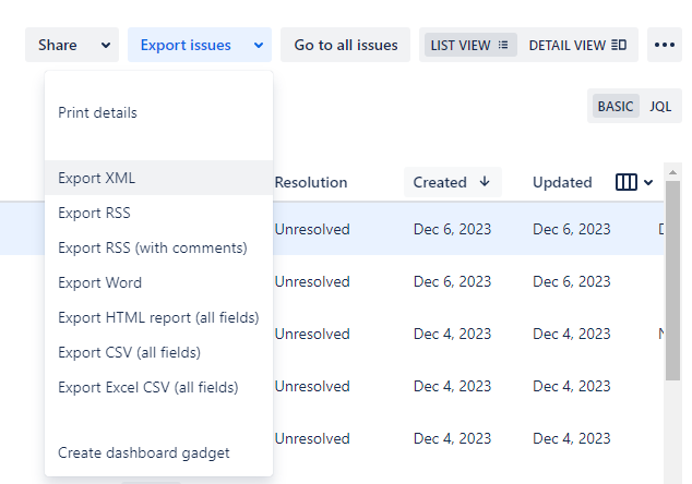 jira backlog export to csv excel, step 2 screen