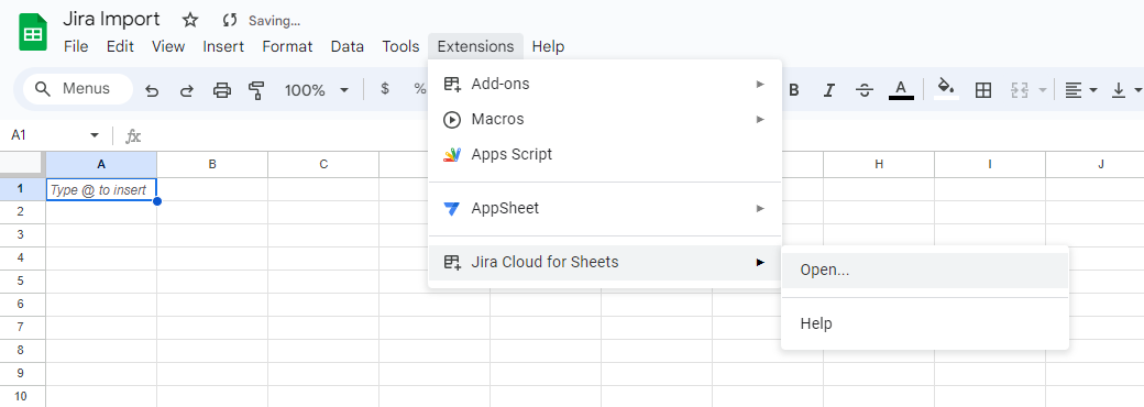 jira cloud for sheets import in google sheets