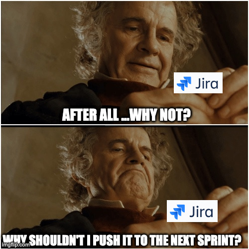 project management meme: a man rolling over to next spring in jira