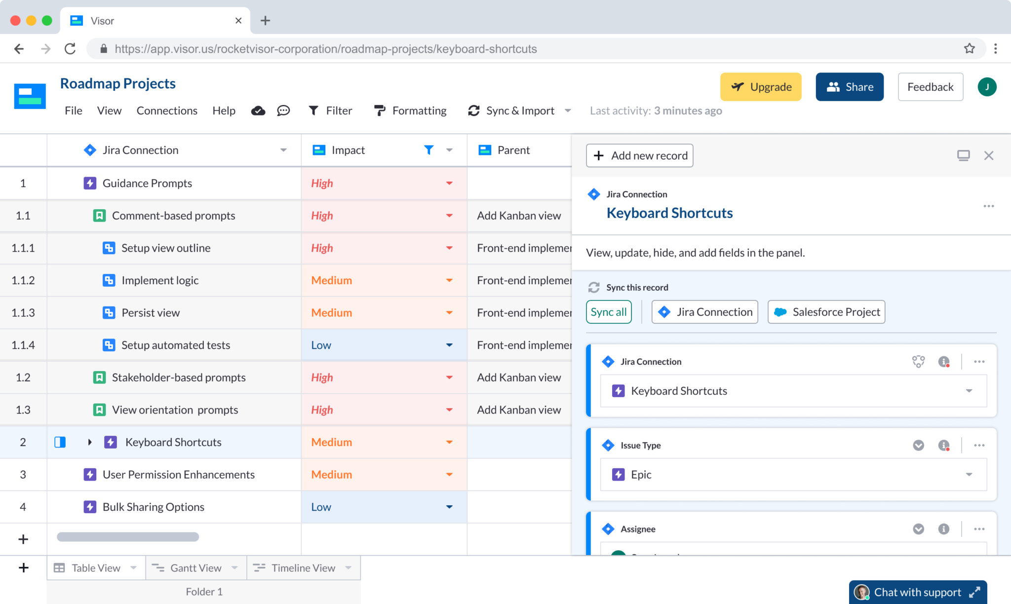 visor record details panel open state