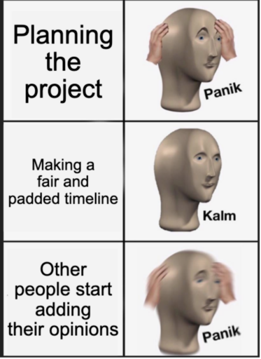 project management meme: planning the project and feeling panic 